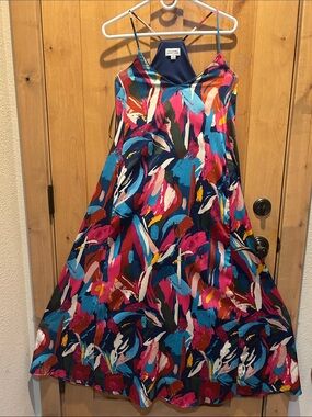 Tahari Arthur S. Levine Multi Colored Satin Midi Dress